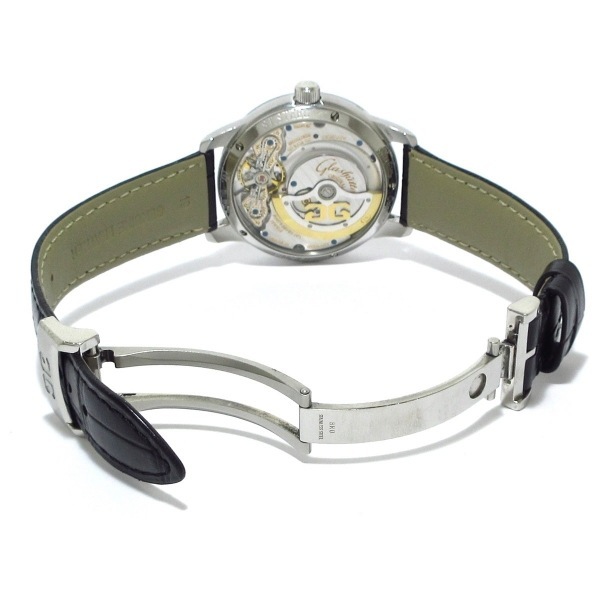 Glashutte ORIGINAL( стакан hyute) наручные часы pano matic luna 90-02-02-02-04 мужской SS/ обратная сторона ske/ moon phase / неоригинальный кожа ремень серебряный 