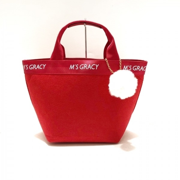 エムズグレイシー M'S GRACY ハンドバッグ - 化学繊維×レザー レッド 新品同様 バッグ_画像1