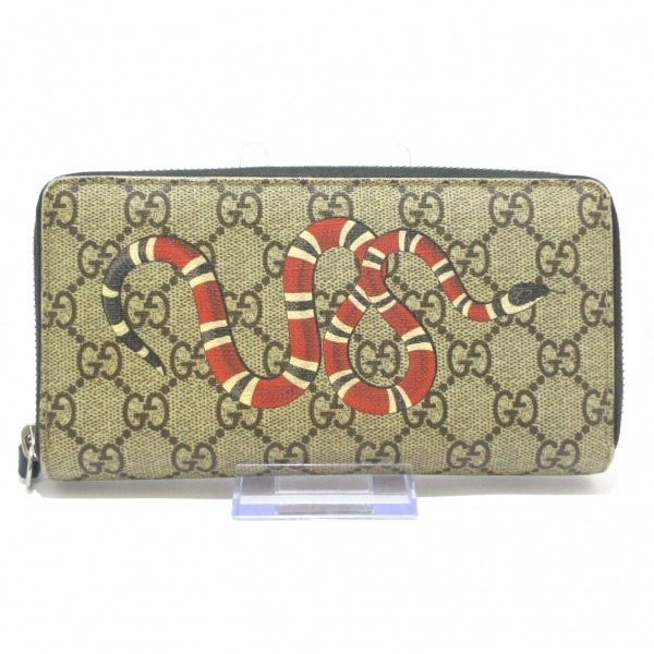 グッチ GUCCI 長財布 451273 スネークプリント GGスプリームキャンバス ジップアラウンドウォレット PVC(塩化ビニール)×レザー 財布_画像1