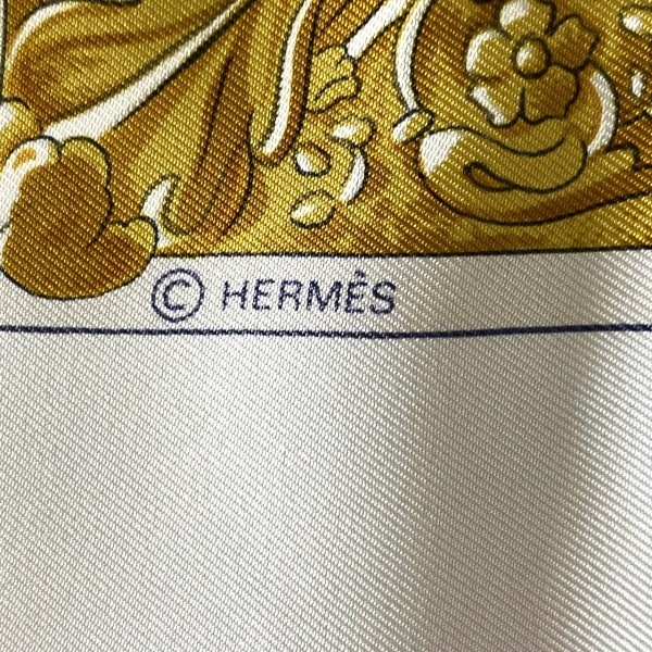 エルメス HERMES カレ90 白×ブラウン×マルチ L'hiver スカーフ_画像2