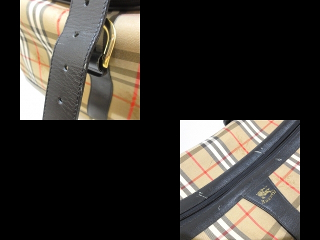 バーバリーズ Burberry's ボストンバッグ ジャガード×レザー ブラウン×黒 チェック柄 バッグ_画像10