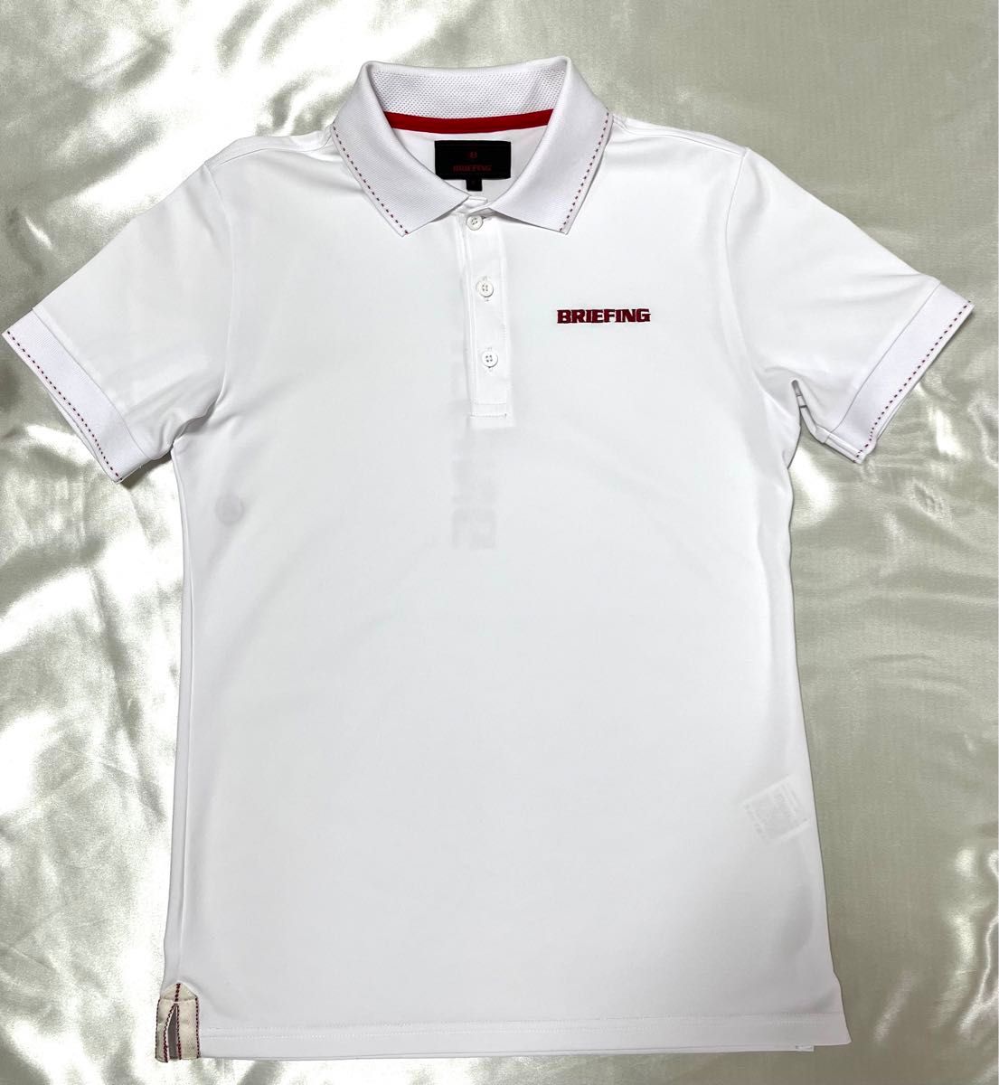 美品 BRIEFING GOLF ブリーフィング ゴルフ 半袖 ポロシャツ ホワイト系 赤ステッチ メンズ S