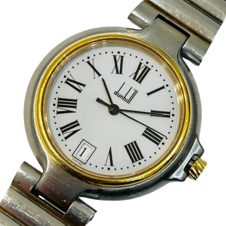 【dunhill/ダンヒル】SWISS デイト QUARTZ/クオーツ 腕時計 シルバー 稼動品 ★45981_画像1