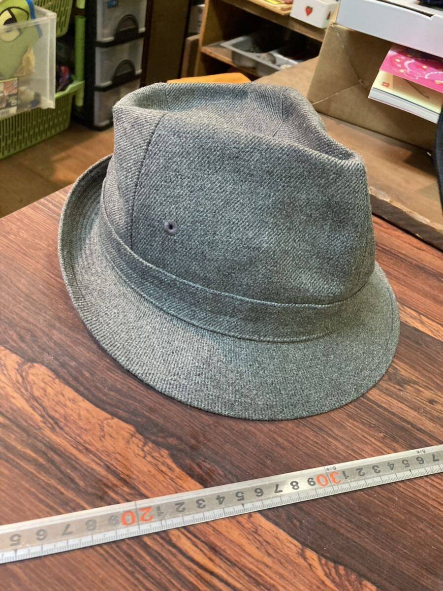 昭和レトロ 美品 中折れハット ハット 帽子 グレー 日本帽子協会 日本製 56_画像1