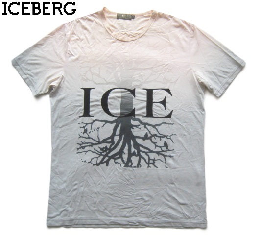高級(jí)イタリア制!!アイスバーグ ICEBERG*90sヴィンテージ ロゴプリント グラデーション レーヨンコットンシアーTシャツ L アーカイブ
