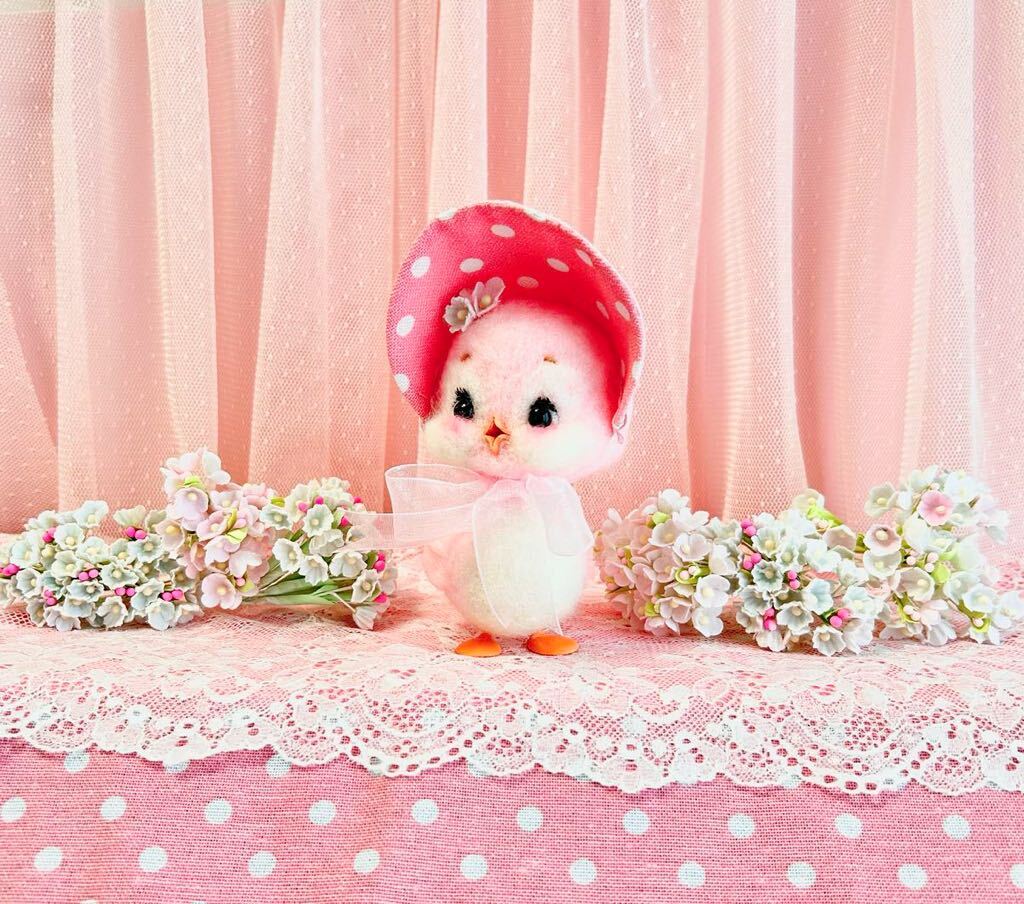 pinocosmile☆ピンク色のひよこちゃん☆レトロアニマル☆羊毛フェルト☆ラバードールお好きな方も！_画像2