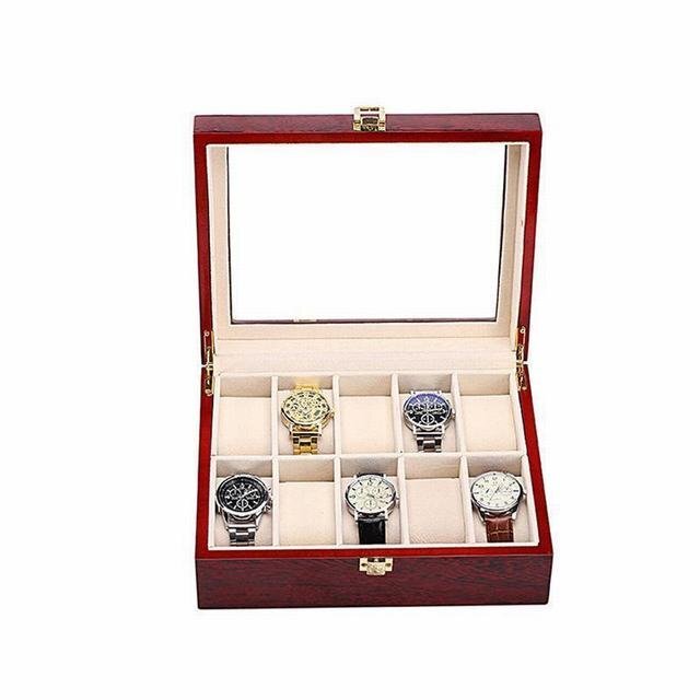 時計収納ケース コレクションケース 木製 10本用 BOX 腕時計ケース 高級ウォッチボックス コレクション インテリア 保管 展示 高級 レッドの画像2