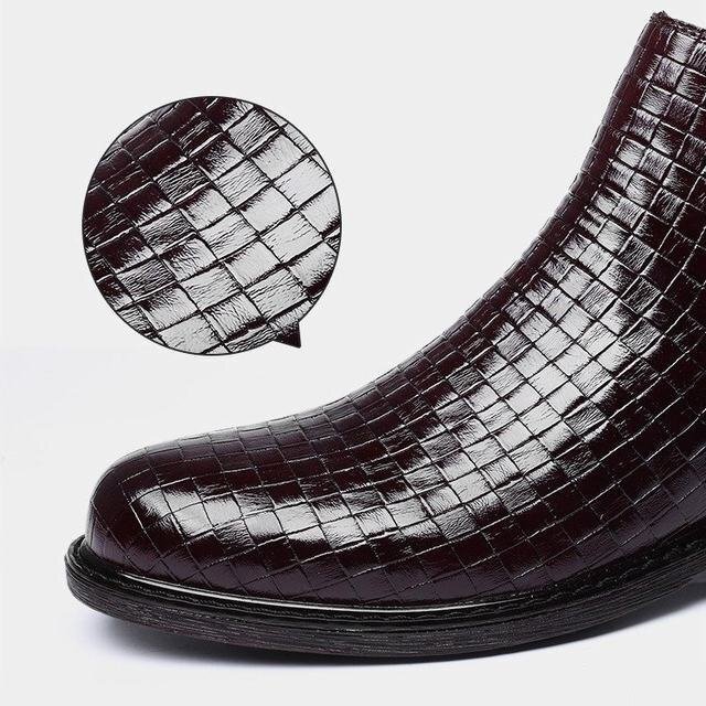 ブーツ　サイドゴアブーツ　メンズ　ビジネスシューズ　靴　フォーマル　PU革　革靴　紳士靴 ハイカット　おしゃれ 編み柄　ワイン　25cm_画像9