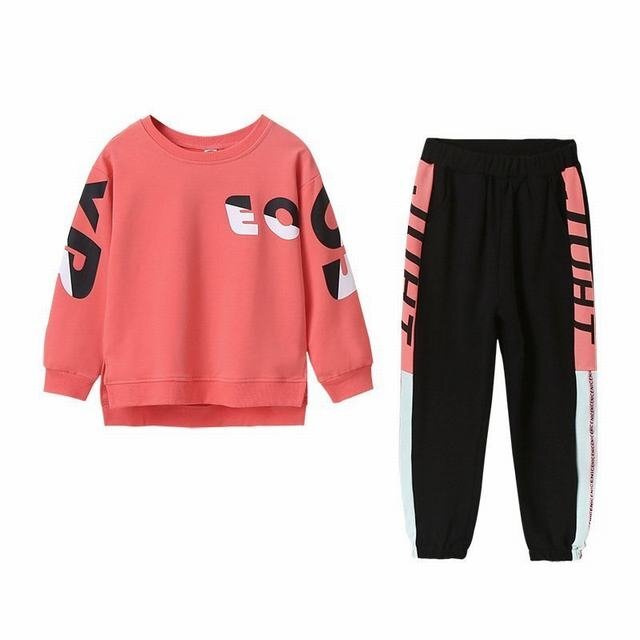  jersey child clothes long sleeve Parker setup Kids casual girl pants set sweat sport wear pink 140
