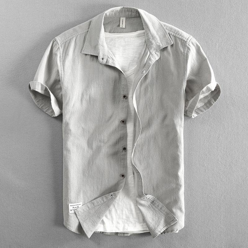 シャツ メンズ 半袖 カジュアルシャツ 白シャツ 無地 シンプル レギュラーカラー ビジカジ 羽織り グレー L_画像1