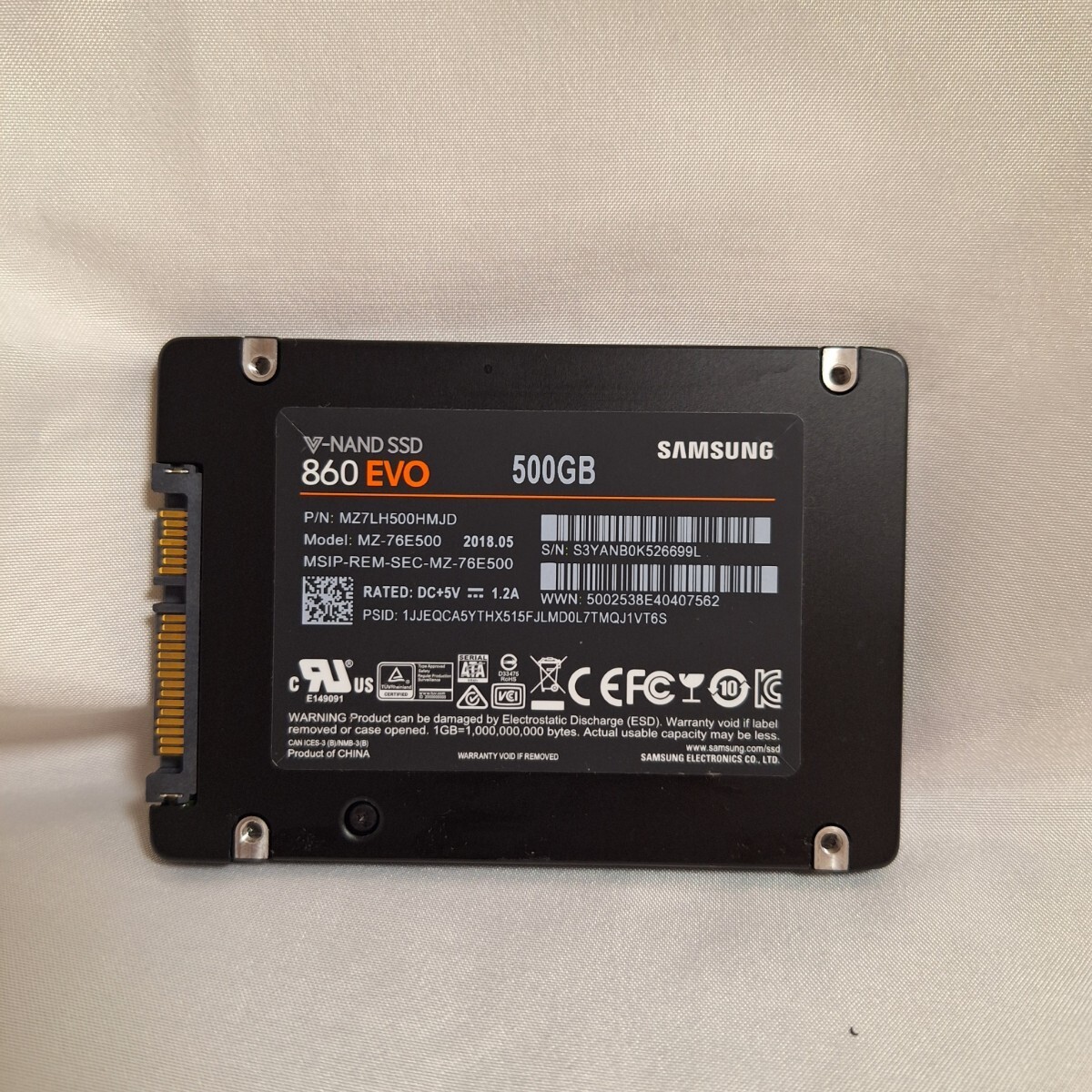 SAMSUNG 860EVO SSD 500GB SATA 2.5インチ サムソン CrystalDiskInfo正常動作確認済_画像2