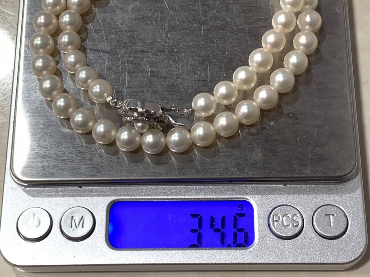 1円～ 真珠 パール ネックレス シルバー SILVER 約7.1mm 約40cm 総重量約34g_画像9