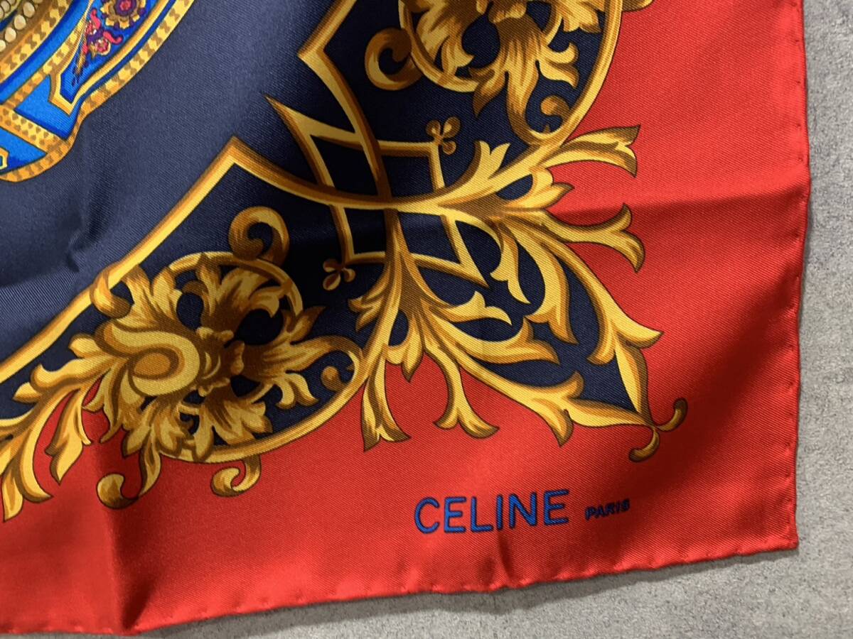 1円～ 美品 CELINE セリーヌ スカーフ 約85cm×85cm シルク100% _画像6