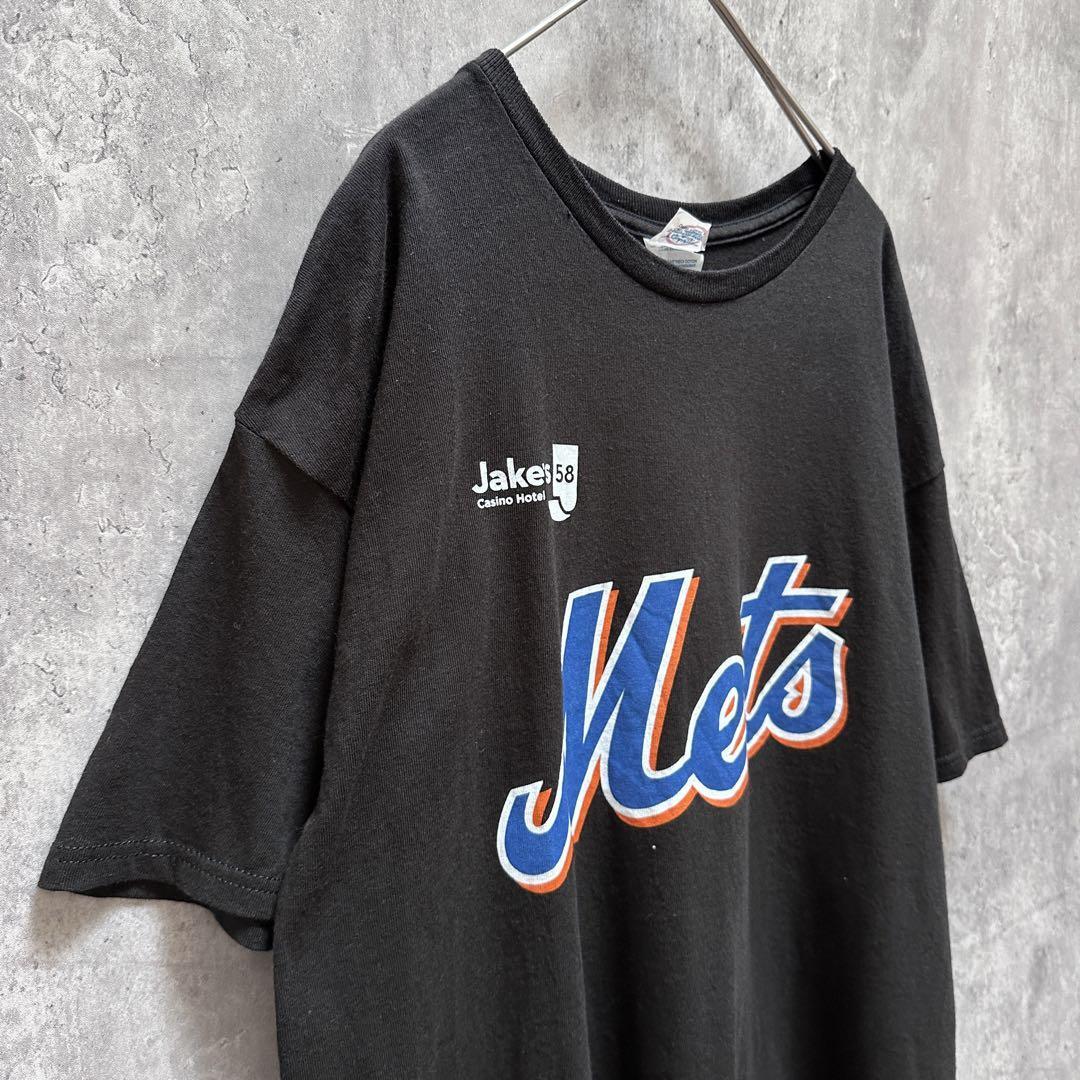 DELTA　デルタ　Mets　両面　プリント　Tシャツ　半袖　メンズ　古着　Lサイズ　アメリカ　ブラック　黒