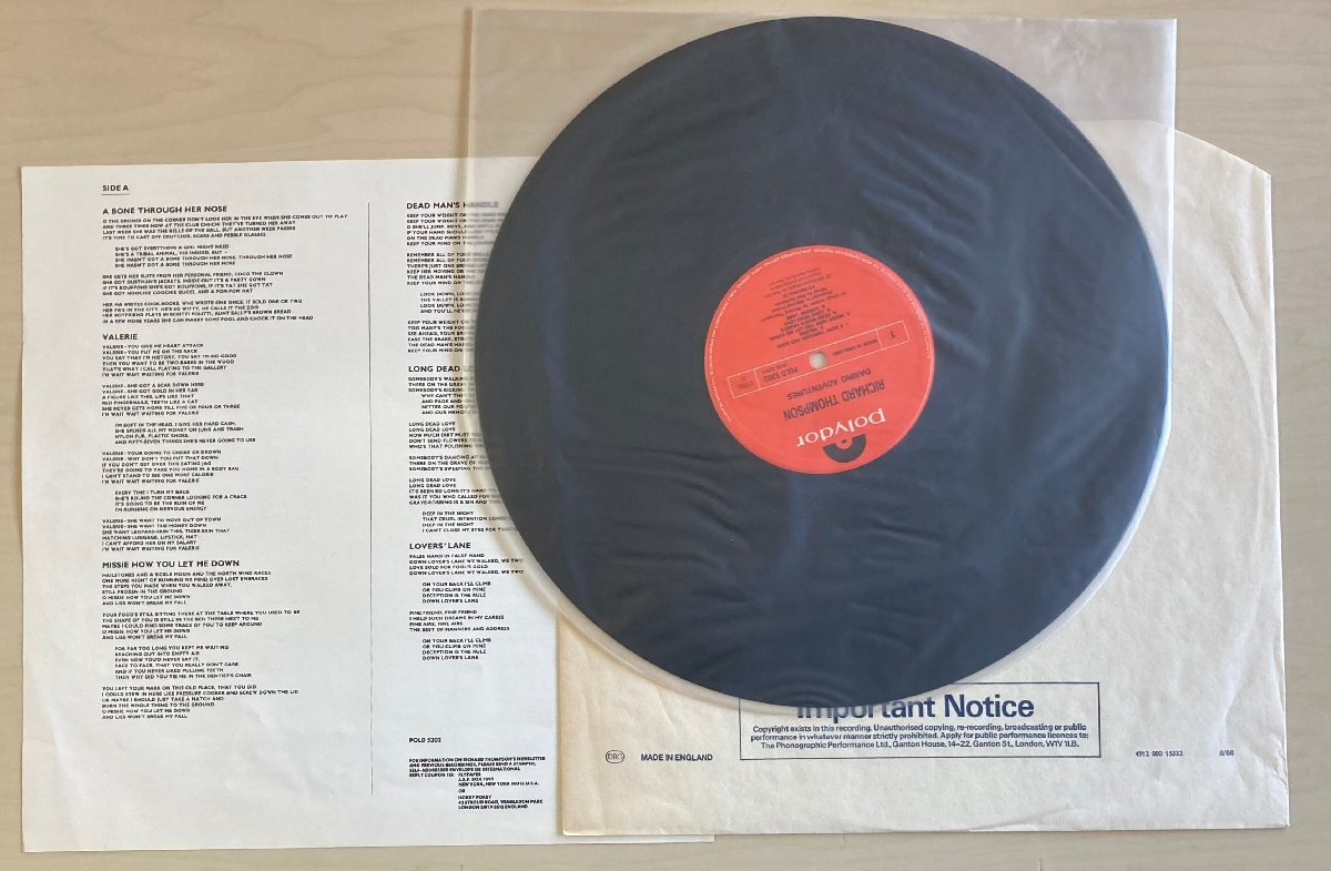 LPA23409 リチャード・トンプソン RICHARD THOMPSON / DARING ADVENTURES 輸入盤LP UK_画像3