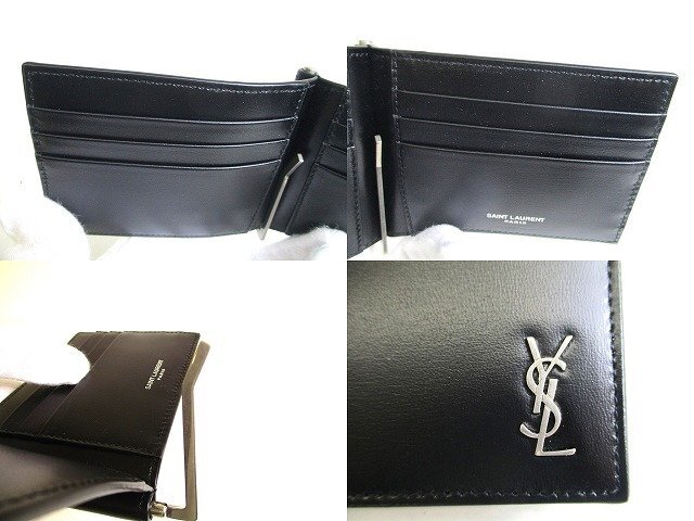 【未使用保管品】 サンローラン Saint Laurent YSL タイニーカサンドラ ビルクリップウォレット 二つ折り 札入れ メンズ_画像9