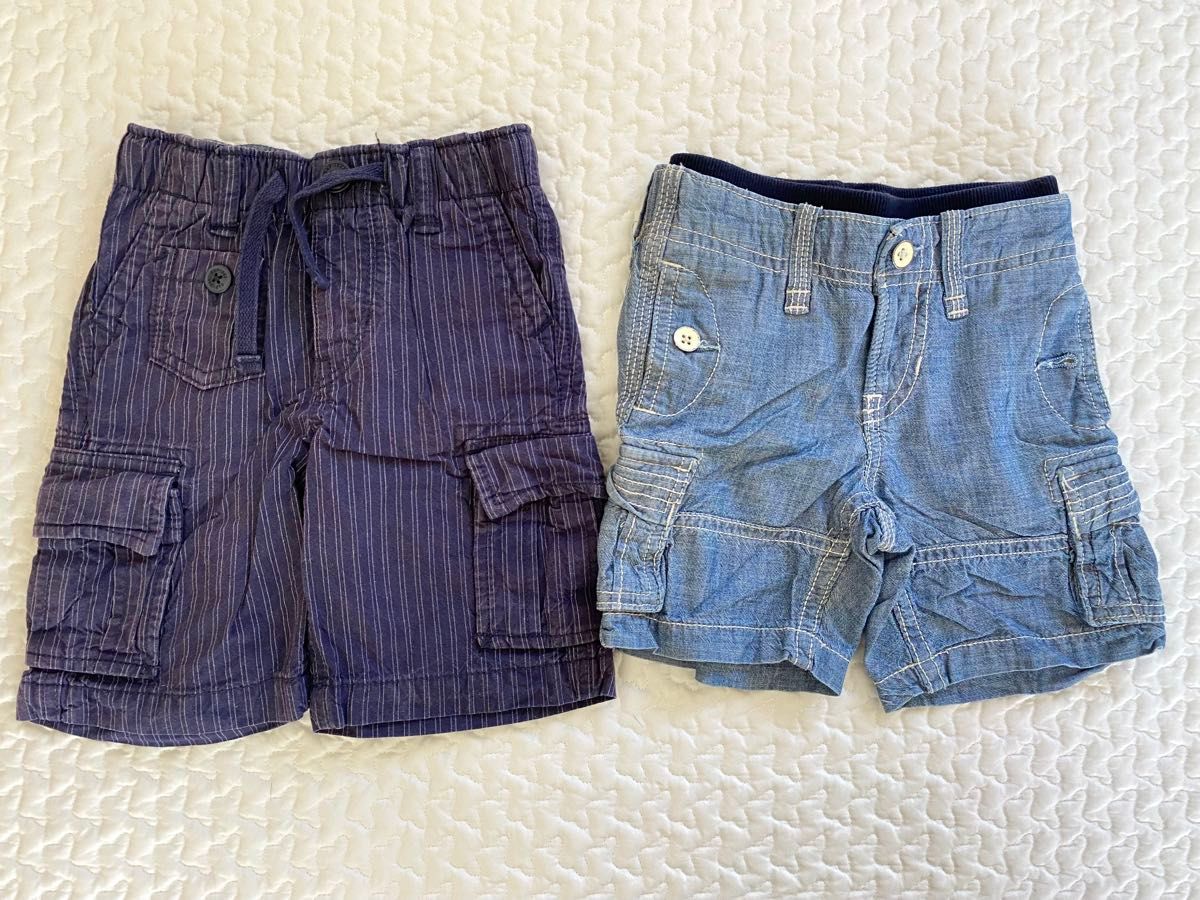 【90】GAPギャップハーフパンツ2点セット　男の子無地ストライプ半ズボンカーゴ ショートパンツ子供服