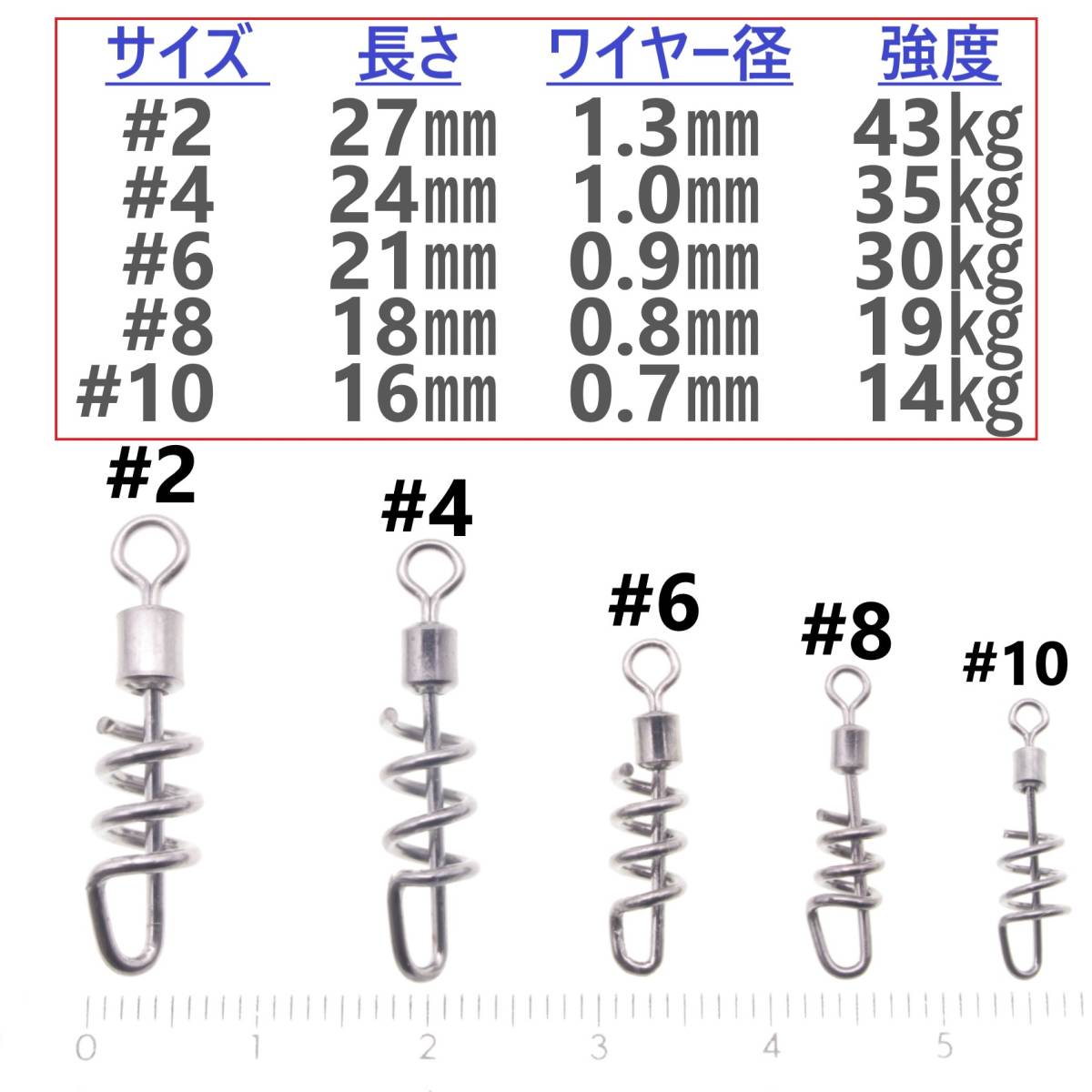 【送料無料】コークスクリューサルカン #10 40個セット 直結式 スイベル スクリューロック スナップ ラセンサルカン 石鯛 底物仕掛けに！