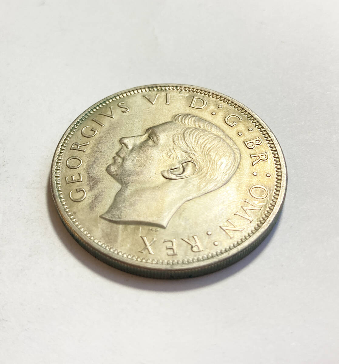 １円スタート! ・イギリス 1950年 1/2クラウン 白銅貨 ジョージ6世・アンティーク コイン_画像4