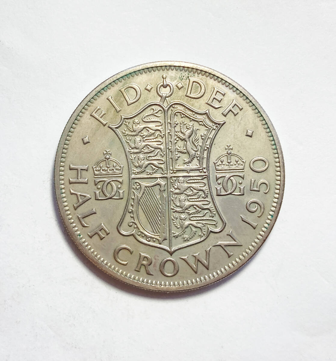 １円スタート! ・イギリス 1950年 1/2クラウン 白銅貨 ジョージ6世・アンティーク コイン_画像1