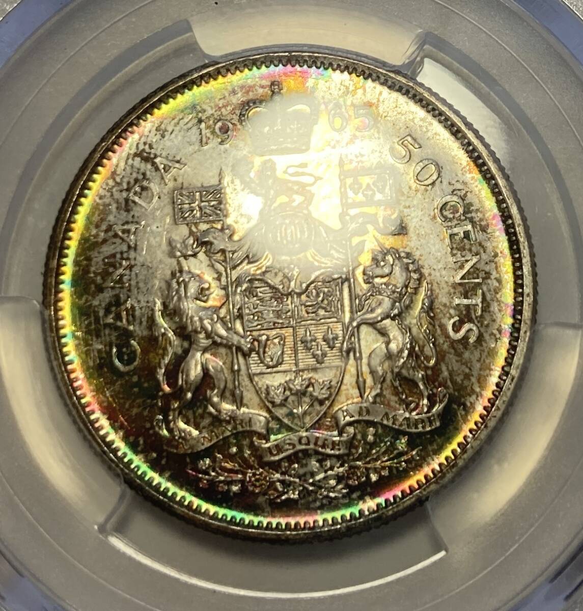 １円スタート! ★美トーン★カナダ 1965年50セント銀貨 PCGS MS63 ★ 世界コイン銀貨 _画像6