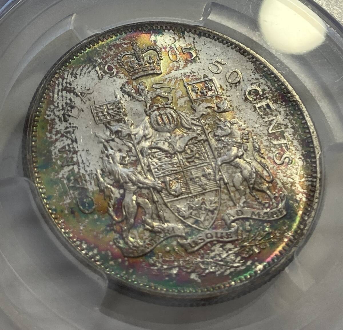 １円スタート! ★美トーン★カナダ 1965年50セント銀貨 PCGS MS63 ★ 世界コイン銀貨 _画像4