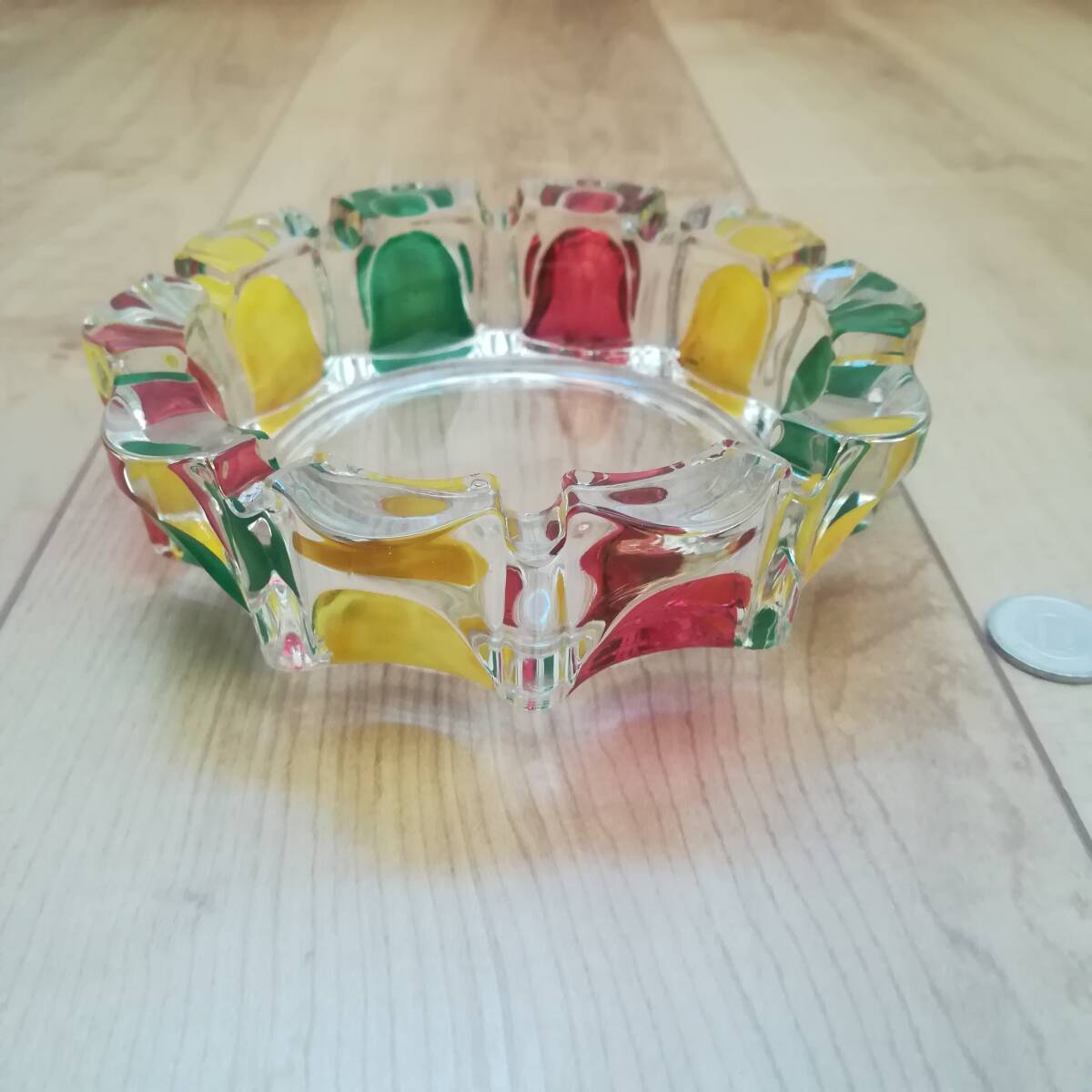 ★昭和レトロ★カラフル灰皿ガラス製　東洋ガラス　ローラー　ビンテージ　POP_画像2