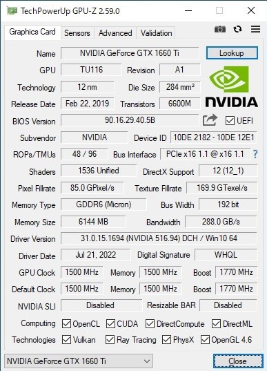 送料込み！　NVIDIA Geforce GTX1660Ti　動作品_画像2