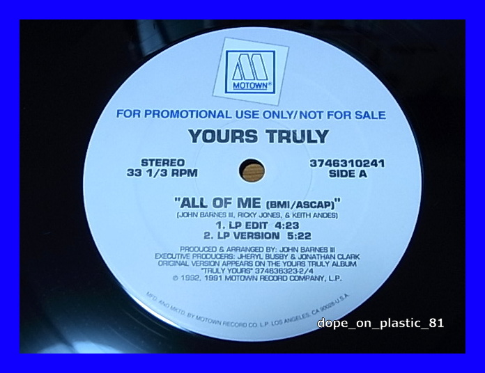 Yours Truly / All Of Me/プロモオンリー/US Original/5点以上で送料無料、10点以上で10%割引!!!/12'_画像2