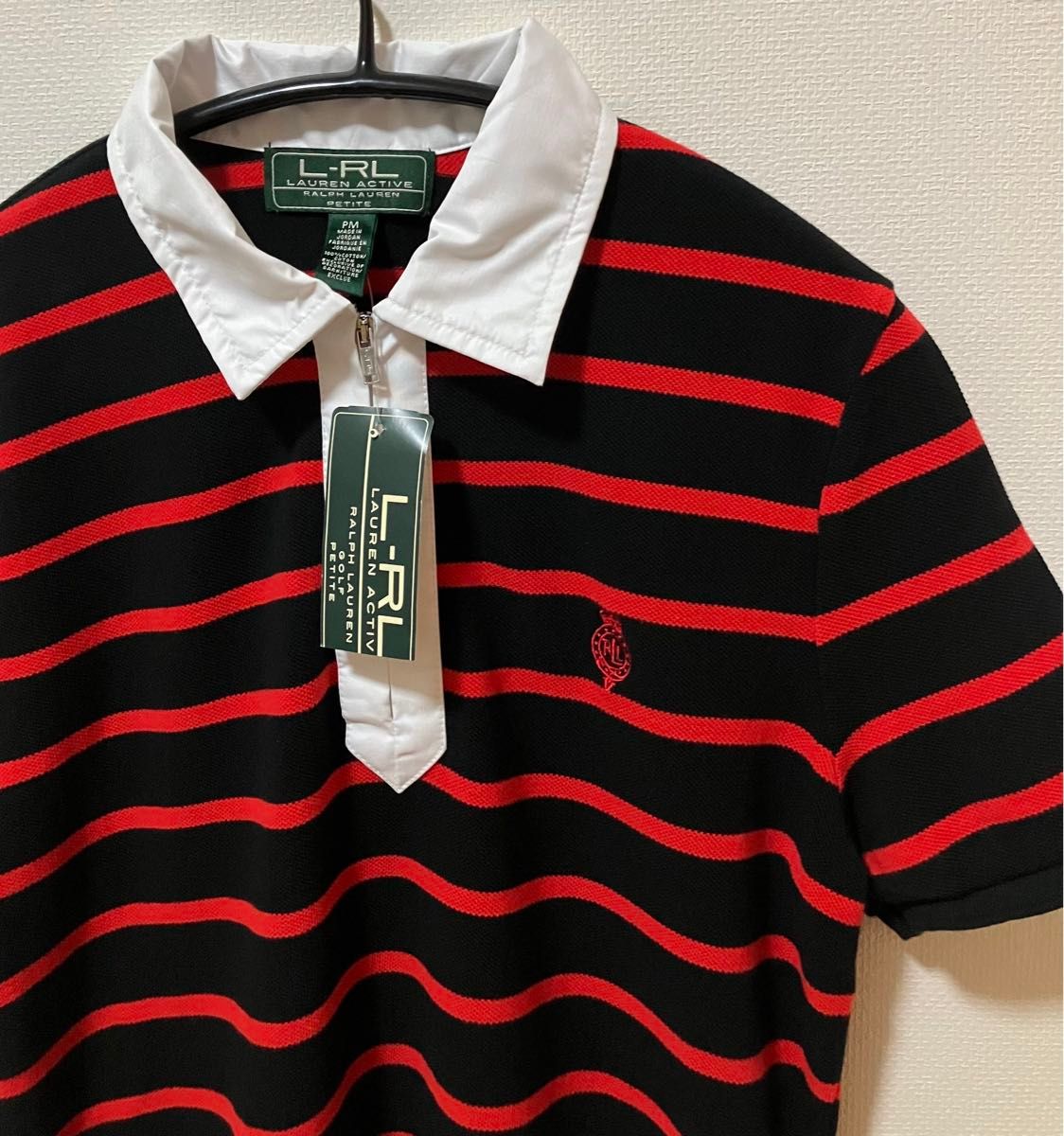 新品未使用タグ付　ローレンラルフローレン L-RL LAUREN ACTIVE ボーダーハーフジップポロシャツ
