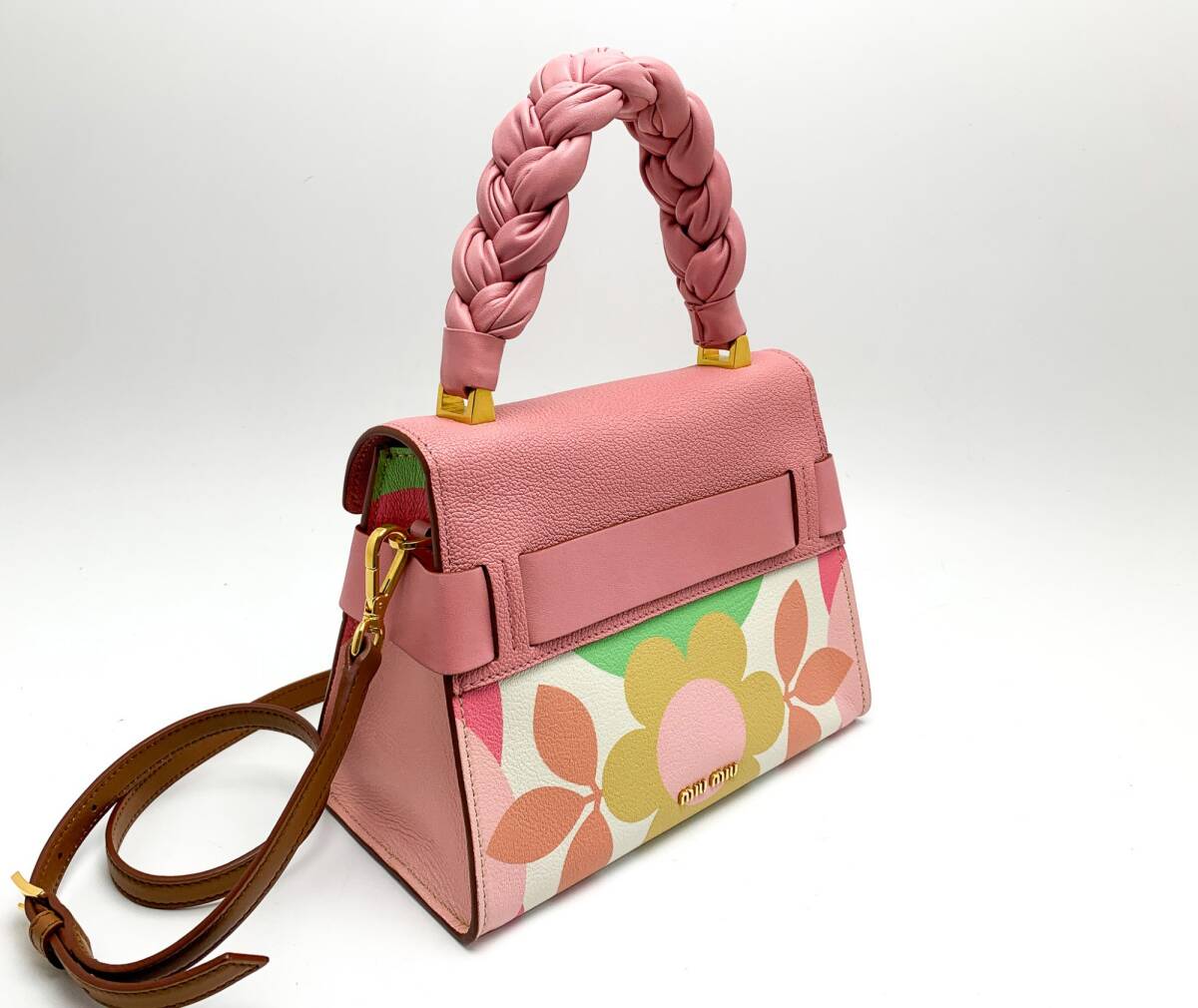 MIUMIU miumiu ミュウミュウ 5BA046 マドラス ピンク フラワーデザイン 花柄 2wayハンドバッグ ショルダーバッグ バック 鞄 カバン_画像3