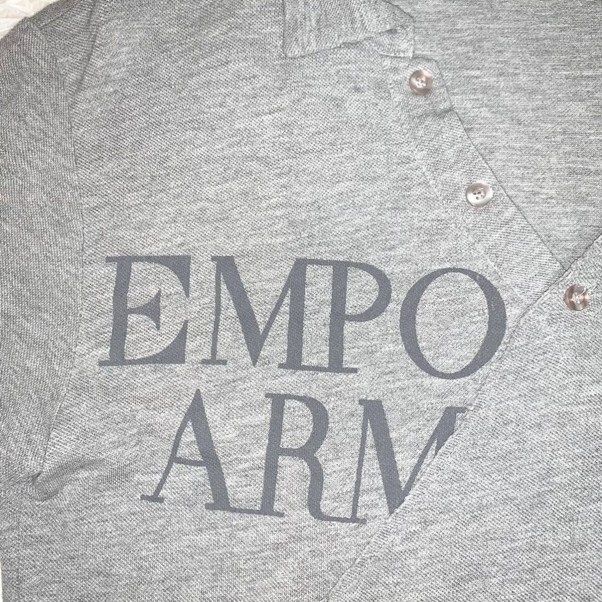 希少 大きいサイズ エンポリオアルマーニ EMPORIO ARMANI ポロシャツ ロゴ入 ダメージ加工 コットン100% グレー XL 1スタ_画像3