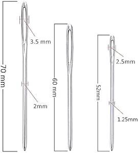 Hymyily 手縫い針 丸針 15本入り 長さ約70mm60mm52mm 大きな目の鈍い針 革工具 クラフト工具 特殊針セッ_画像2