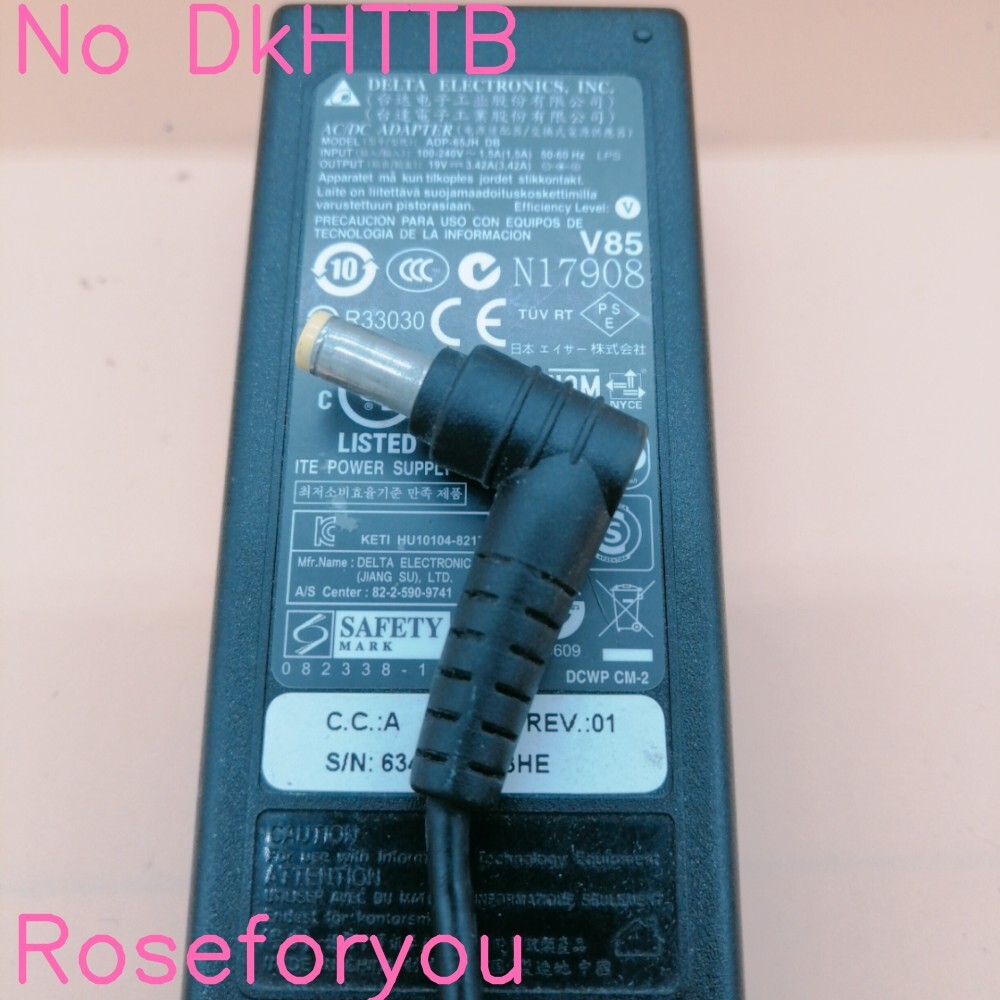 【DELTA】 ACアダプタ ★ADP-65JH DB★ 19V-3.42A 65W 中古 A00238 純正 互換対応 ノートPC 外径5.5：内径1.7 A00238uJrx_画像2