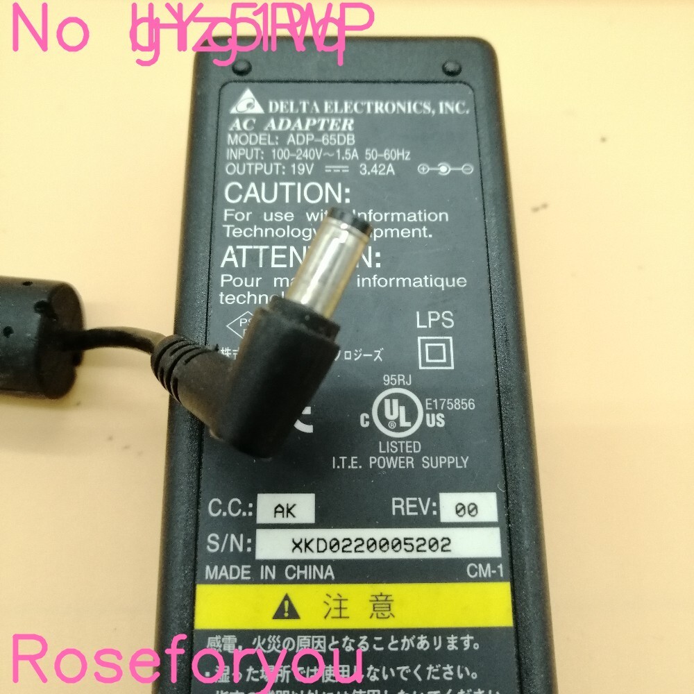 【DELTA】 ACアダプタ ★ADP-65DB★ 19V-3.42A 65W 中古 A00177 純正 互換対応 ノートPC 外径5.3：内径2.3 A00177VypH_画像2