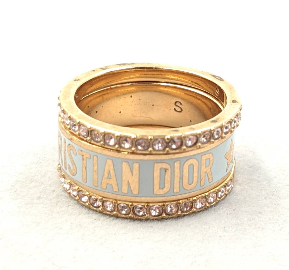 1円～☆Christian Dior クリスチャン ディオール 3連 リング 指輪 Sサイズ 約10号ラインストーン☆レディース アクセサリー コレクションの画像1