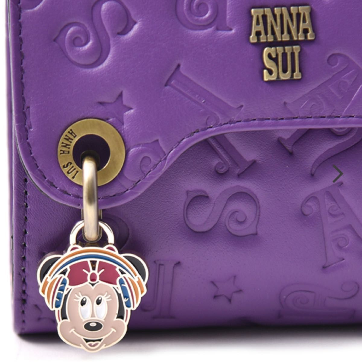 アナスイ(ANNA SUI) Disney コラボ　DISCO! マルチケース　ミニー　 財布 小銭入れ カードケース　紫　レザー