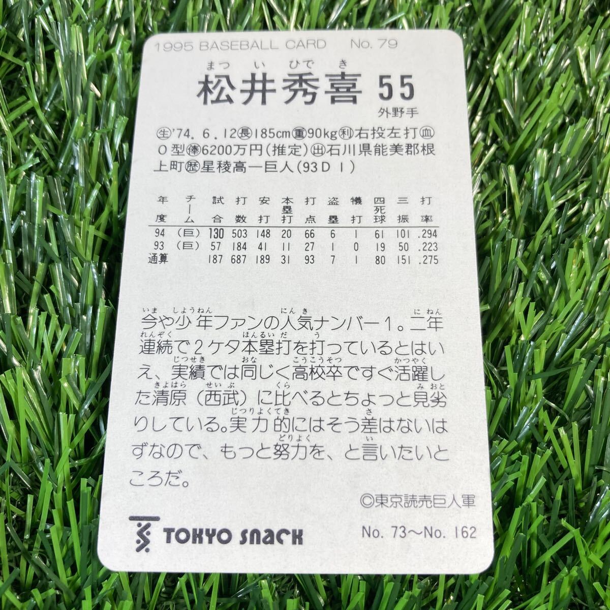 1995年 読売 松井 No.79 カルビー 東京スナック プロ野球カード レアブロック 当時物 Calbee おまけ 食玩の画像2