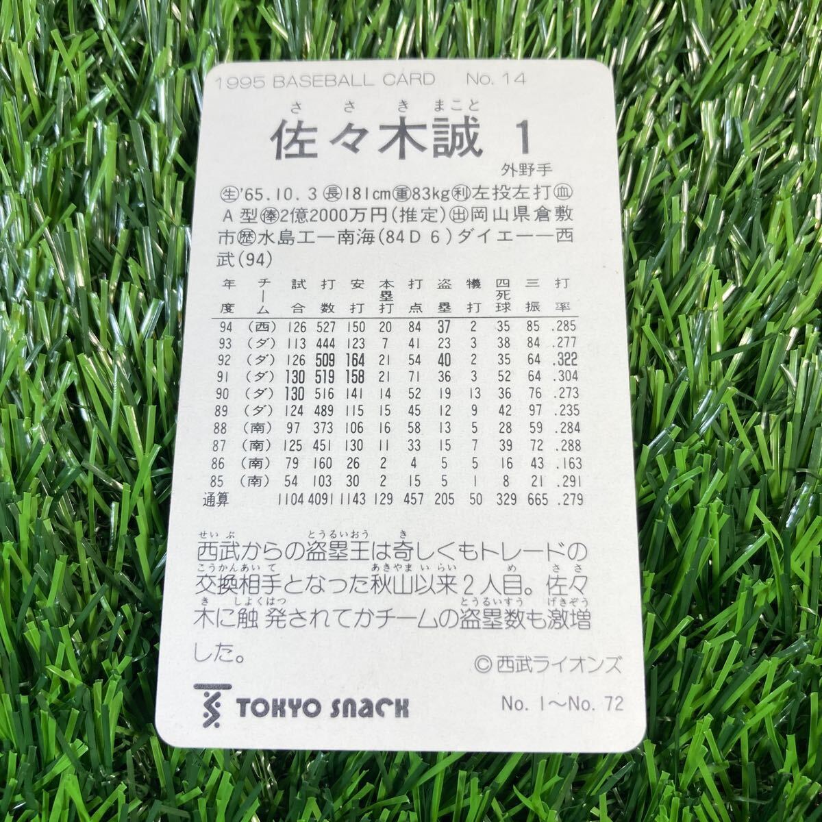 1995年 西武 佐々木 No.14 カルビー 東京スナック プロ野球カード 当時物 Calbee おまけ 食玩の画像2