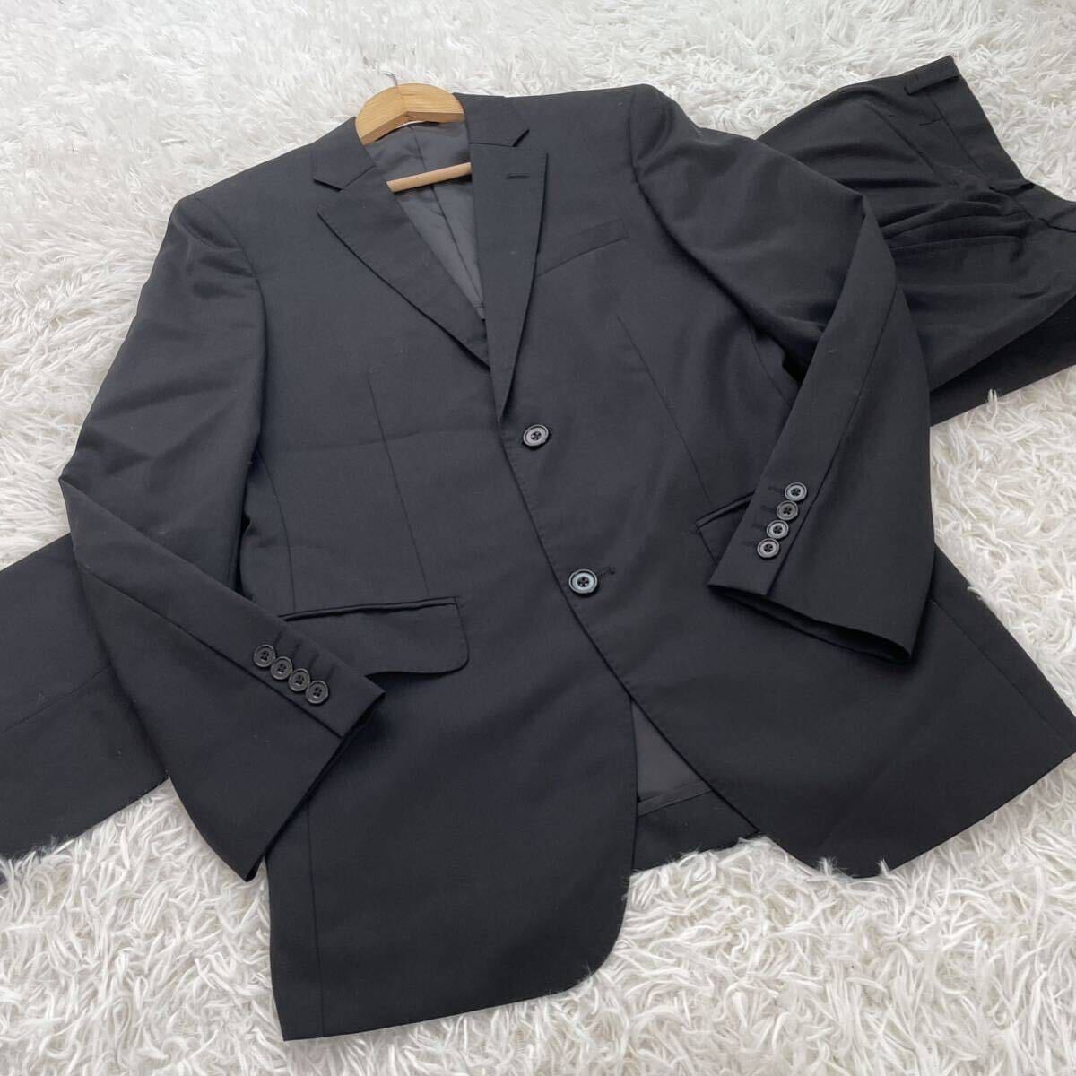 LES MUES レミュー セットアップスーツ 背抜き ストレッチ ウール シングル スーツ ブラック 黒 サイズ 94Y6 L相当 大きめサイズの画像2
