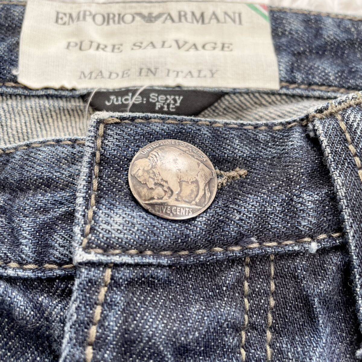  превосходный товар Emporio Armani Denim джинсы брюки индиго Eagle Logo металлические принадлежности Conti . кнопка EMPORIO ARMANI 28 размер повреждение 