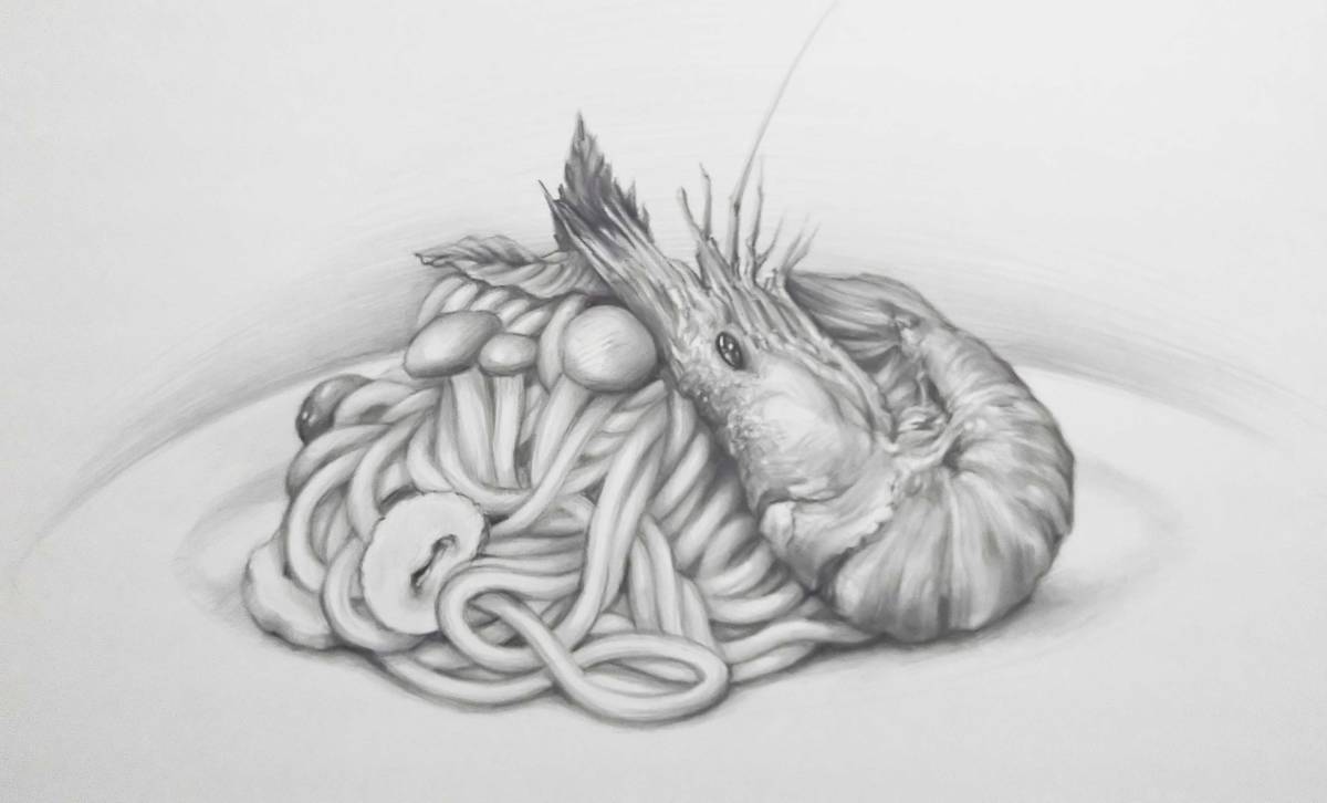 ヤフオク 絵画 鉛筆画 静物画 パスタの絵 真作 エビと ヤフオク 絵画 鉛筆画 静物画 パスタの絵 真作 エビと