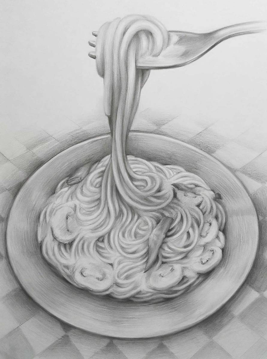  picture * pencil sketch * still-life picture * pasta. . genuine work [....... mushroom. pasta ] 9 profit many .. work A4 size * picture frame less.