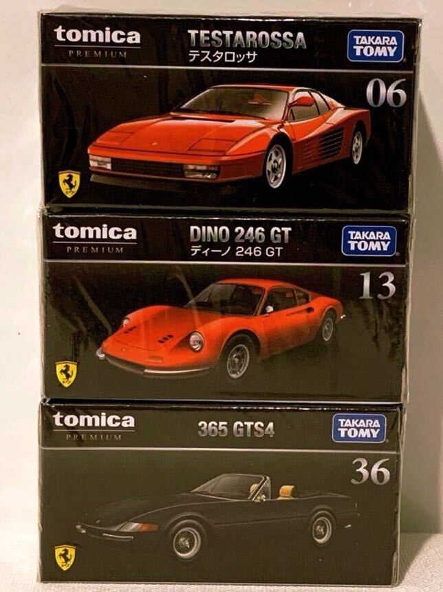 新品未開封【M186】トミカプレミアム フェラーリ 3台06テスタロッサ 13 ディーノ 246 GT 36 365 GTS4 TOMICA タカラトミー_画像1