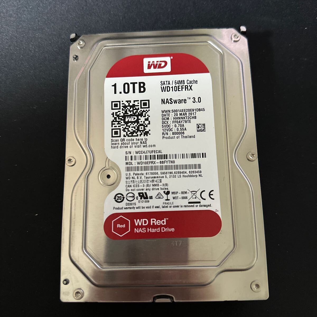 B34:（動作保証/AVコマンド対応/使用0時間）SATA 3.5インチHDD WDC WD10EFRX 1TB 1000GB_画像1