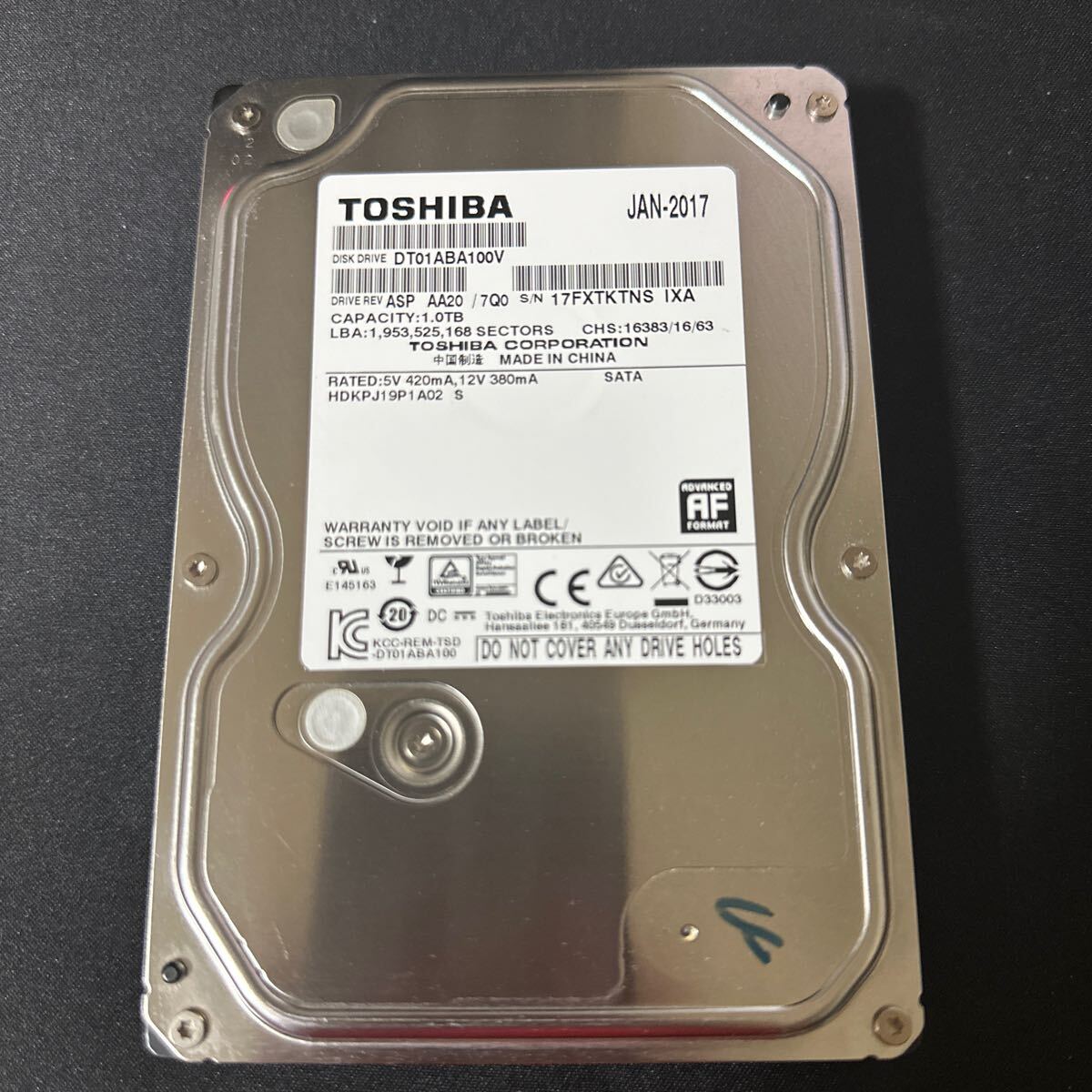 B52:◇動作保証/AVコマンド対応◆使用0時間 TOSHIBA SATA 3.5インチHDD SATA 1000GB DT01ABA100V 1TB_画像1