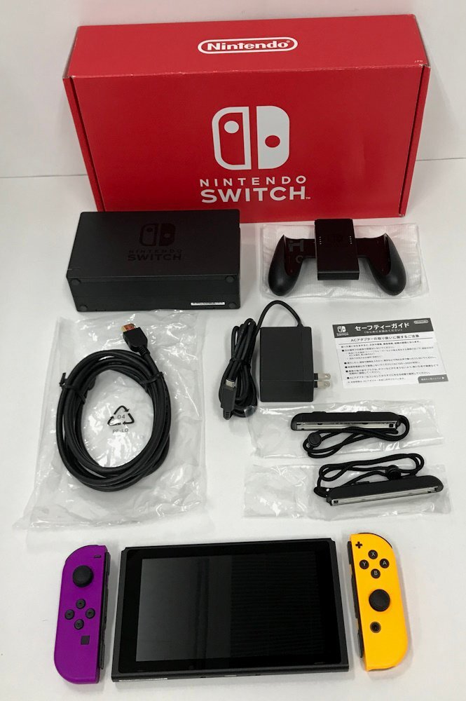 E098★ 任天堂 Nintendo Switch ニンテンドーオンライン限定パッケージ 本体 Joy-Con (L) ネオンパープル (R) ネオンオレンジ 中古 ★_画像1