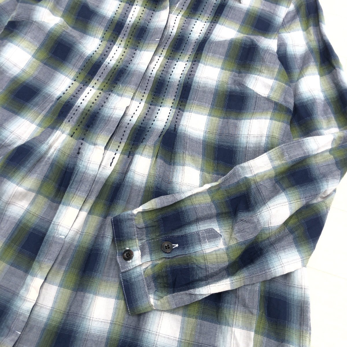 美品 MICHEL KLEIN ミッシェルクラン タータンチェック フライフロント シャツ ワンピース 38(M) チュニック ミモレ丈 長袖 レディースの画像5