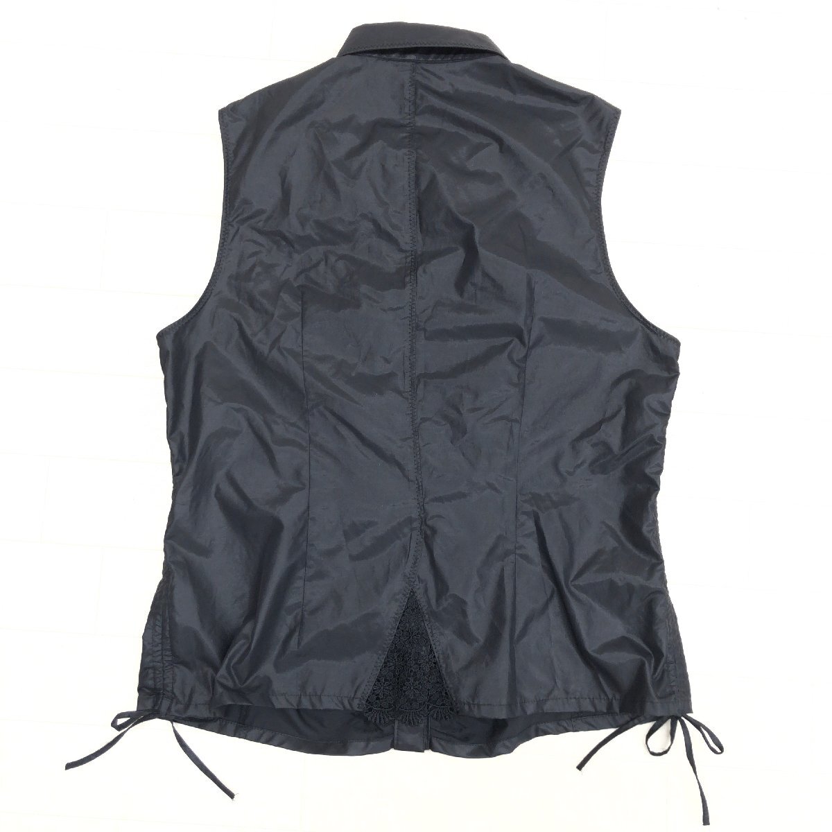 美品 Chamois V シャミー ビジュー装飾 ノースリーブ ギャザーシャツ 11(L) 黒 ブラック ブラウス ベスト レディース ジオン商事の画像2