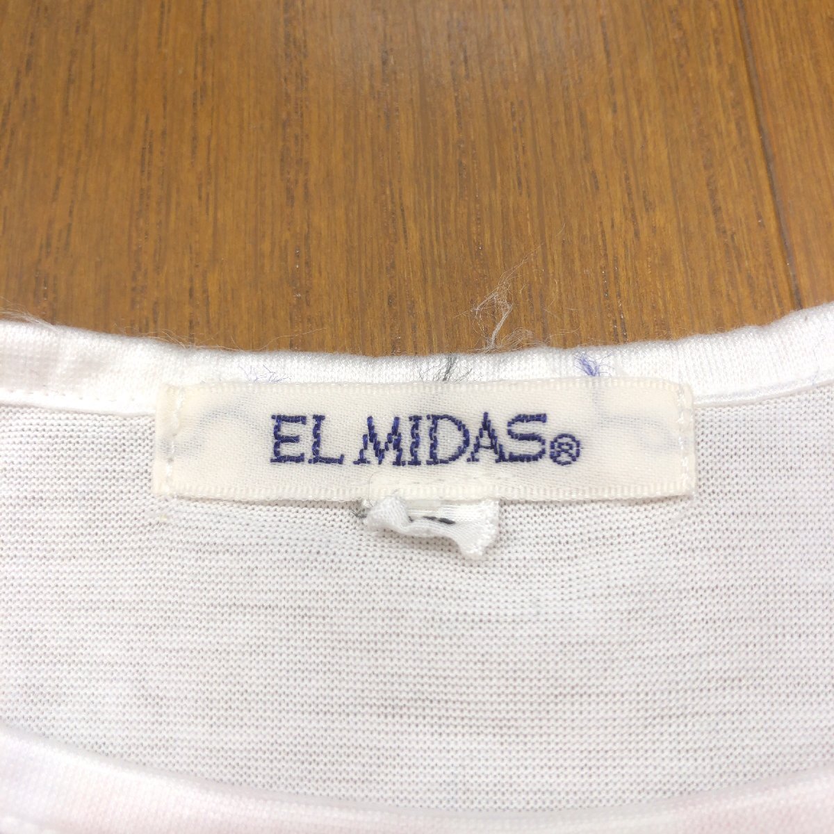 美品 EL MIDAS エルミダ コットン100% スパンコール装飾 プリント カットソー 13(XL) 白系 日本製 ロンT Tシャツ LL 2L ゆったり 大きいの画像3